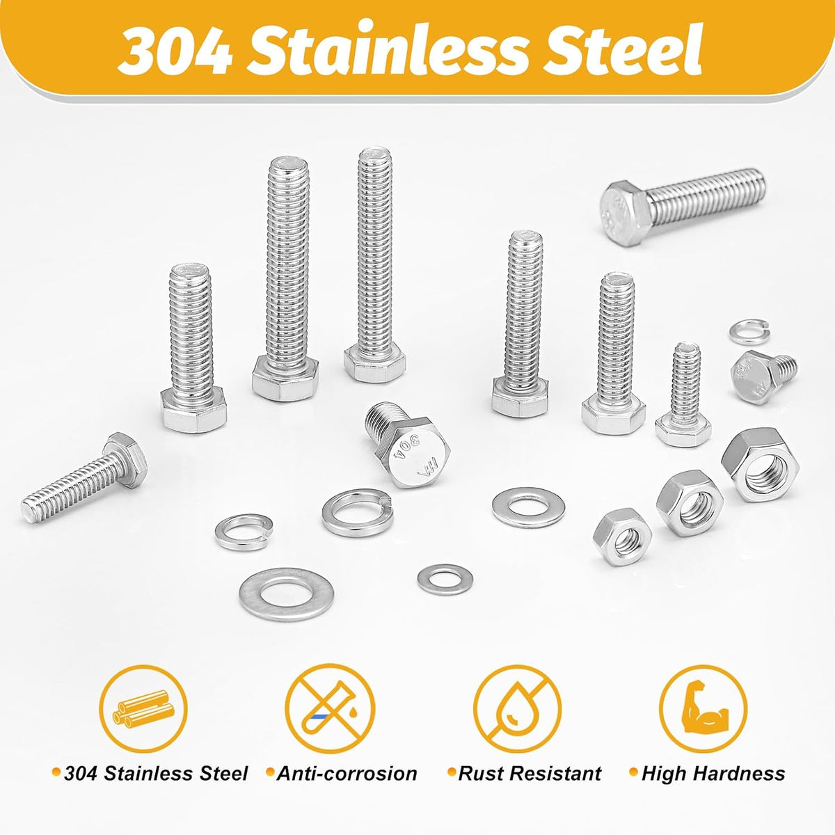 1240PCS Stainless Steel Hex Bolt Assortment Kit,SAE & Metric Set