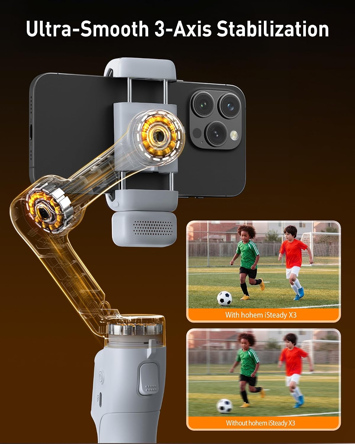 iSteady X3 Gimbal Stabilizer with Remote, Fill Light & Tripod, Gray | Detachable Remote, iSteady 8.0 Anti-Shake