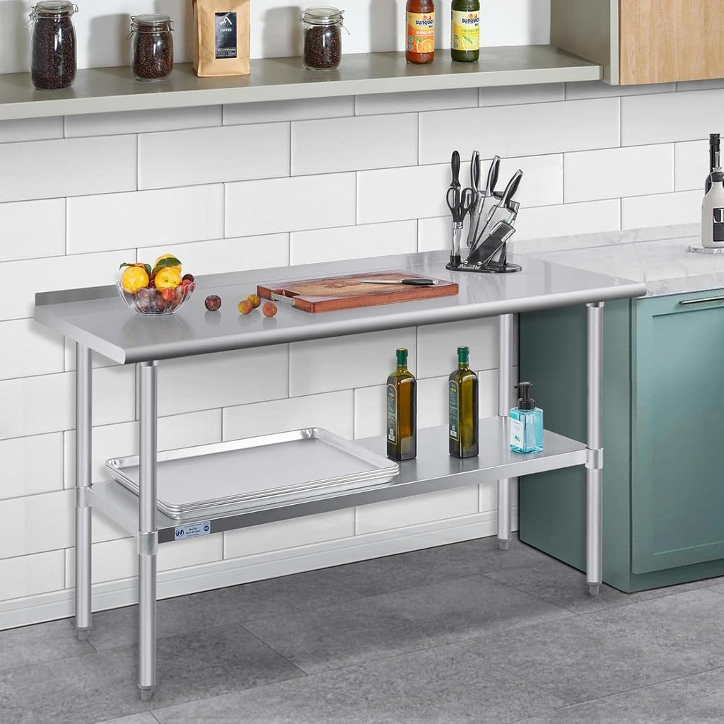 Hally Stainless Steel Table for Prep & Work 24" x 60" with Backsplash NSF