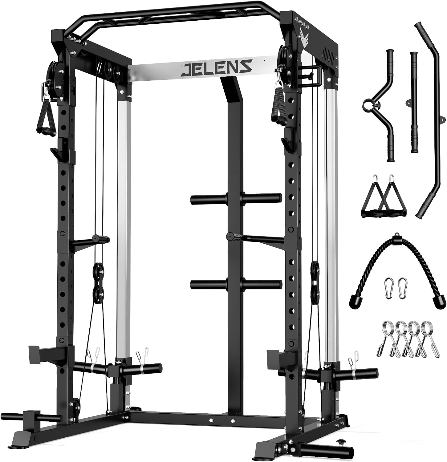 C21 Power Cage, 2000LBS Multi-Function Power Rack with Independent Dual Pulley System, All-in-One Squat Rack for