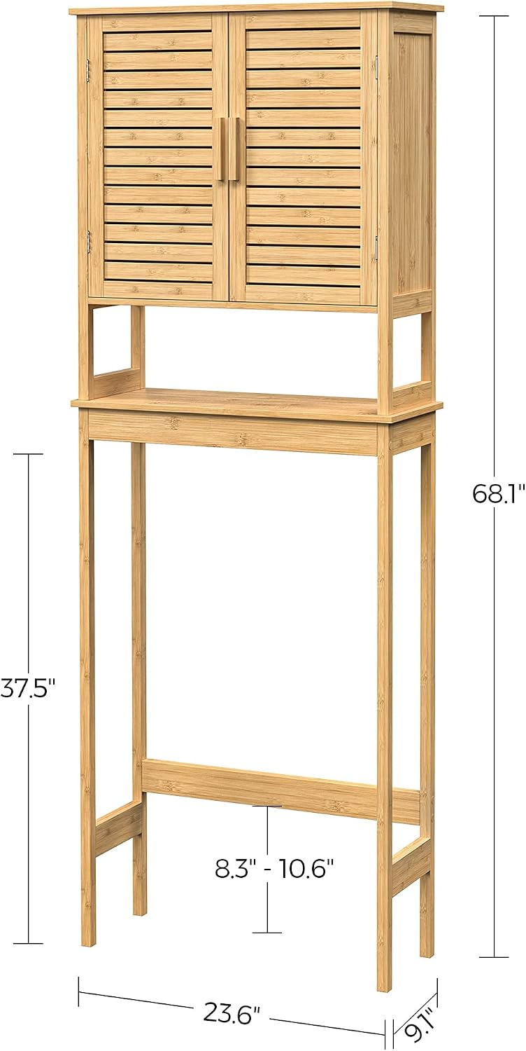 Over The Toilet Storage Cabinet, Bathroom Cabinet with Adjustable Inside Shelf and Bottom Stabilizer Bar