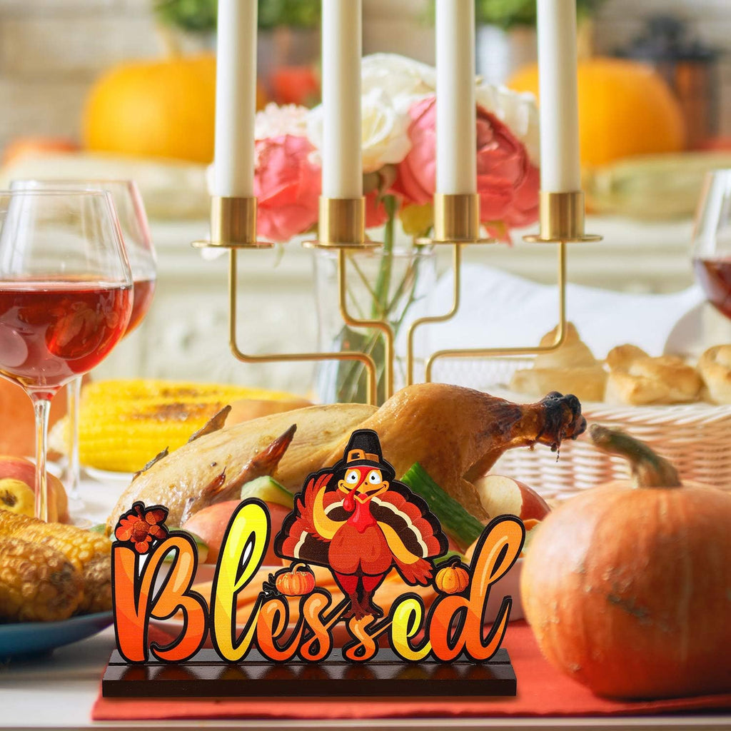 3 Pcs Thanksgiving Decorations Wooden Table Centerpieces for Home, Fall Pumpkin Maple Turkey Decors Signs for Autumn