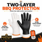 BBQ Gloves Disposable, 100 Nitrile Gloves + 4 Cotton Liners, 10 Mil, Large