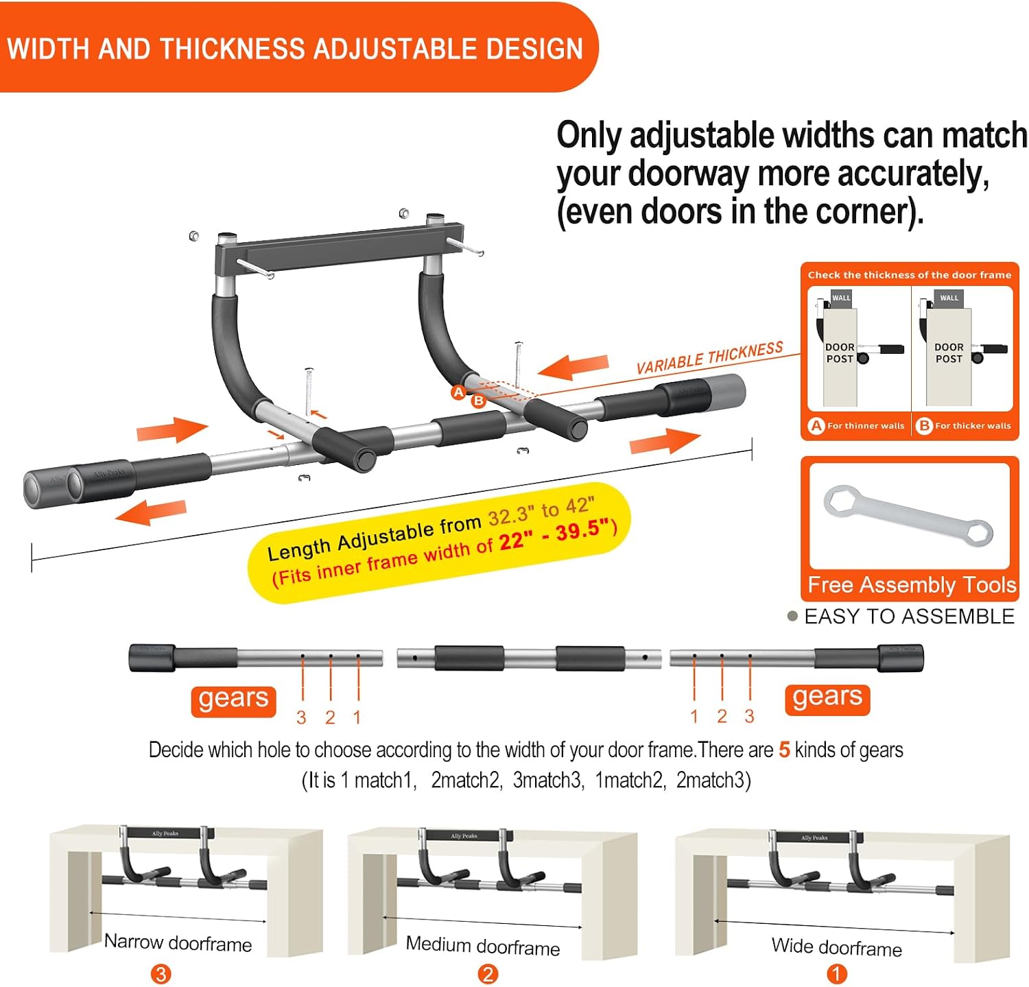 Pull Up Bar for Doorway,Multiple Levels Width Adjustable Pull Up Bar Accurately Match Wide and Narrow