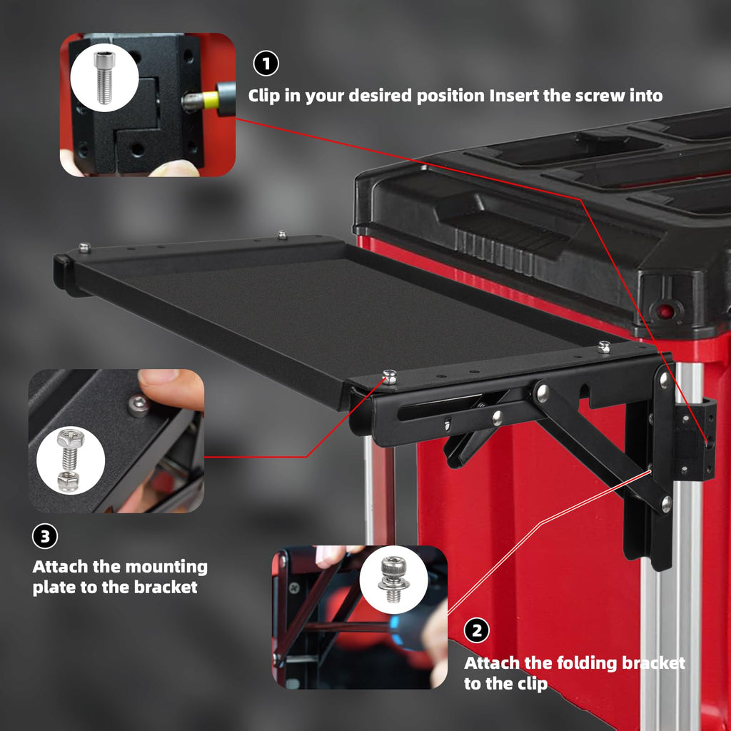 Folding Packout Mount Compatible with Milwaukee Packout Toolbox, Heavy Duty Foldable Work Table for Side Storage of