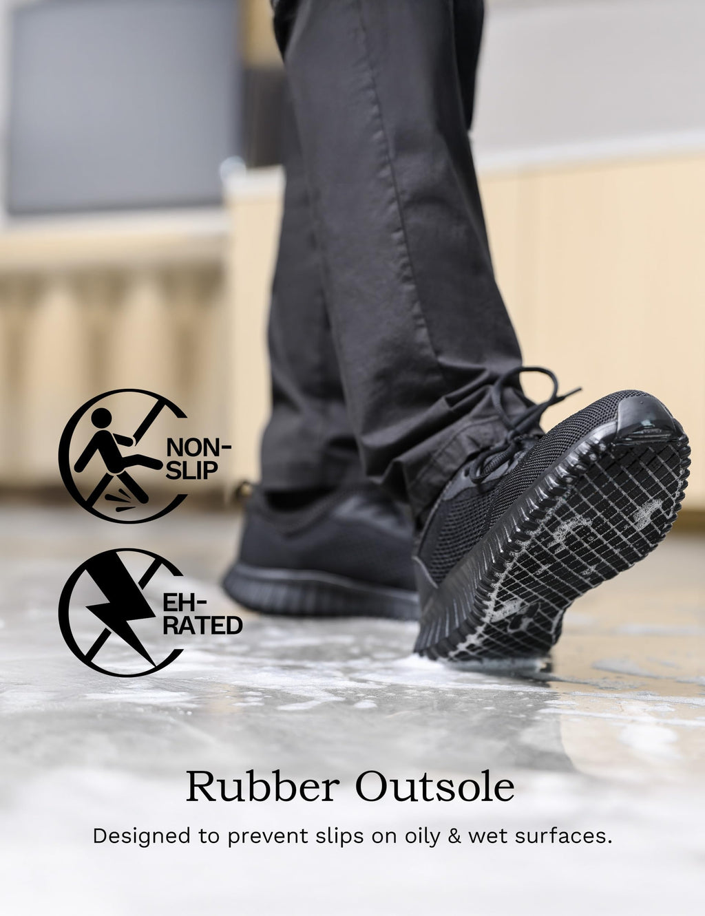 Men's Non Slip Work Shoes,Black,9.5