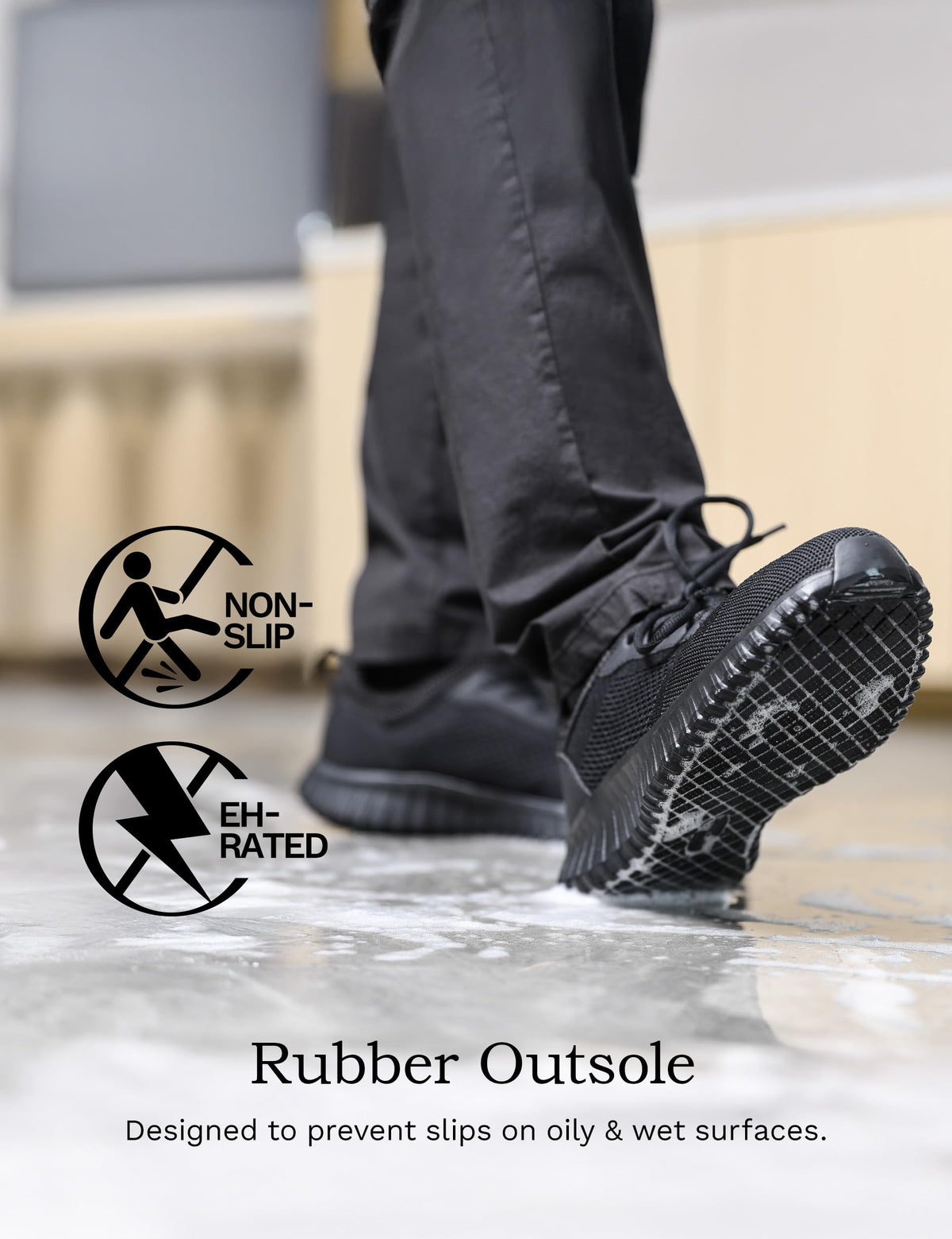 Men's Non Slip Work Shoes,Black,9.5