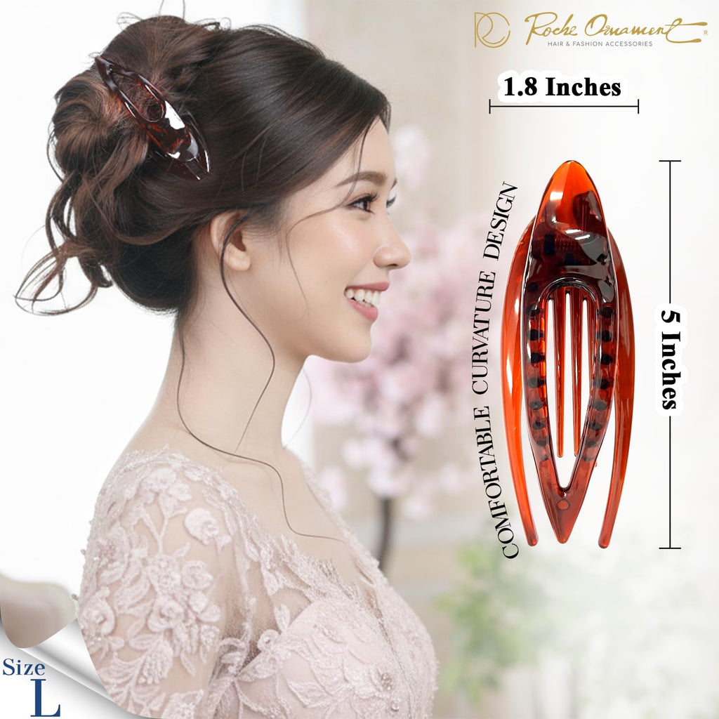 RC ROCHE 6 Pcs Flat Claw Clips for Women Thick Hair No Slip, Large Brown