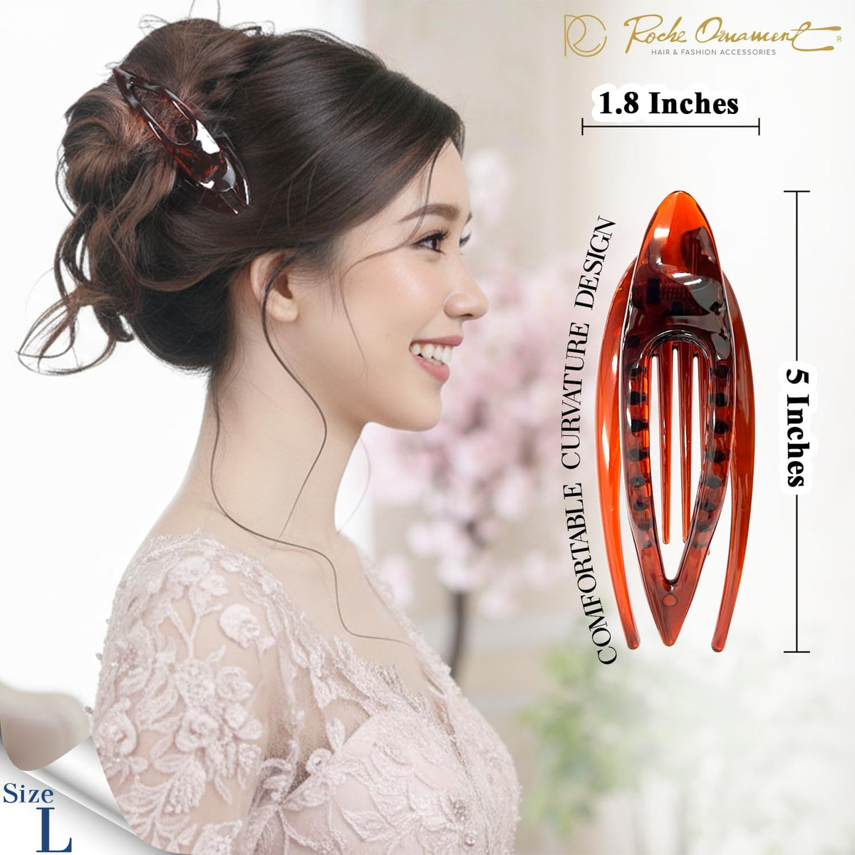 RC ROCHE 6 Pcs Flat Claw Clips for Women Thick Hair No Slip, Large Brown