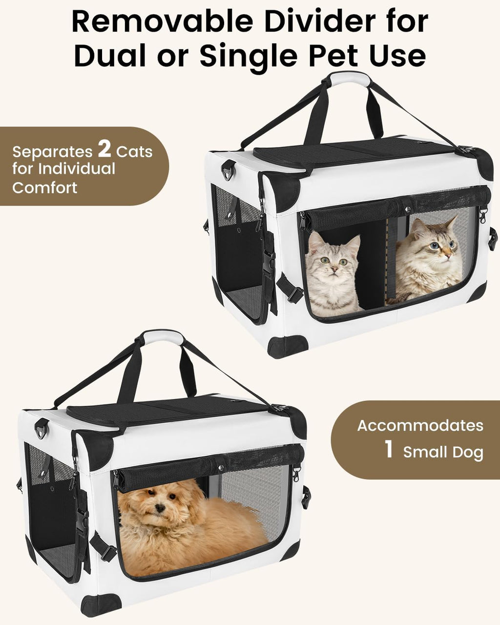 Extra Large Cat Carrier for 2 Cats with Divider, Soft-Sided