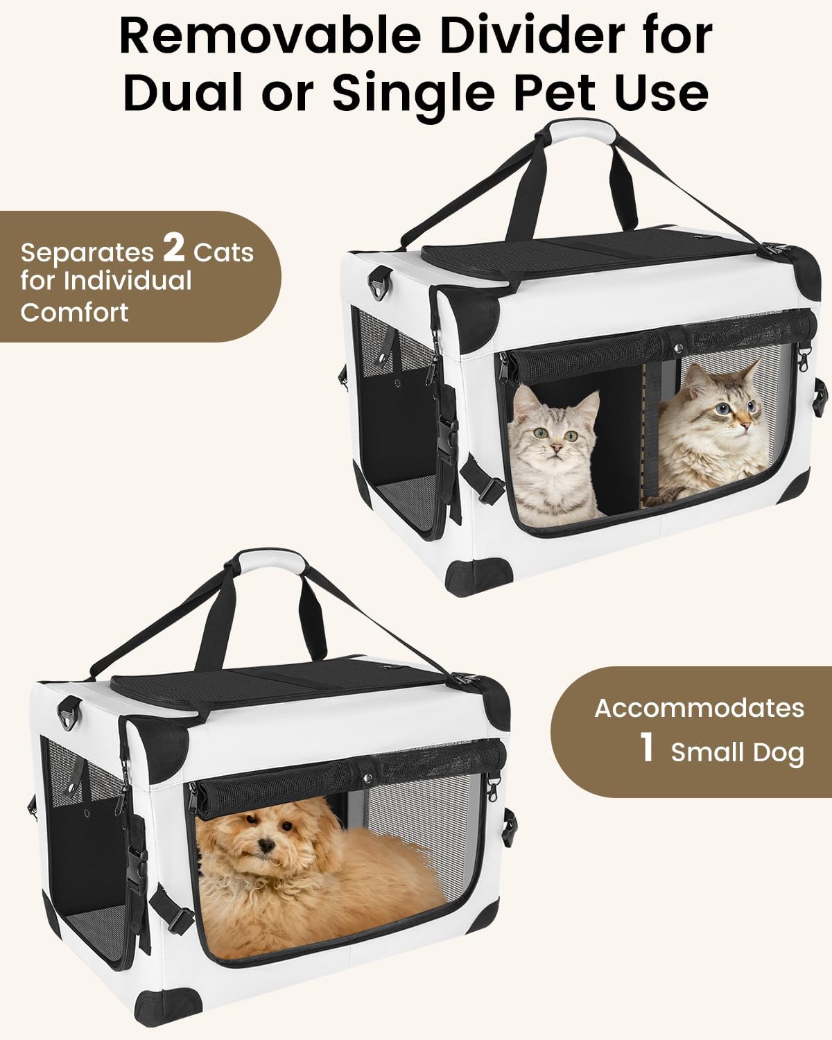 Extra Large Cat Carrier for 2 Cats with Divider, Soft-Sided
