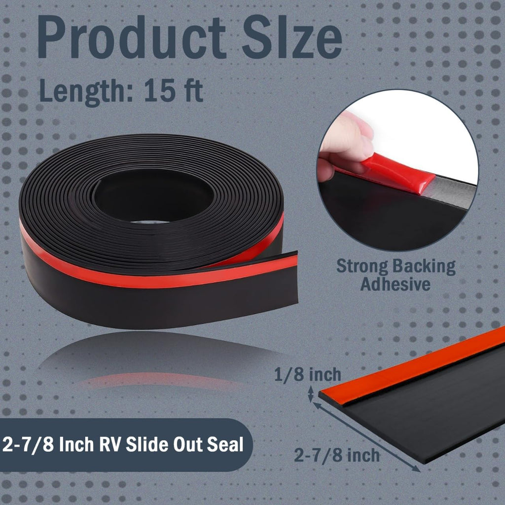 2-7/8 Inch RV Slide Out Seal, Rubber Weather Stripping Wiper(15Ft)