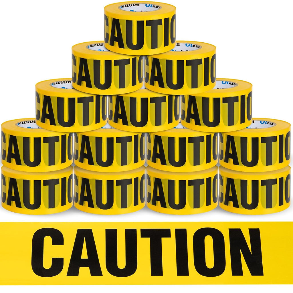 Yellow Caution Tape 12 Pack, 3inch x 1000 ft, Halloween Decoration Party Tape Bulk, Waterproof Construction Warning