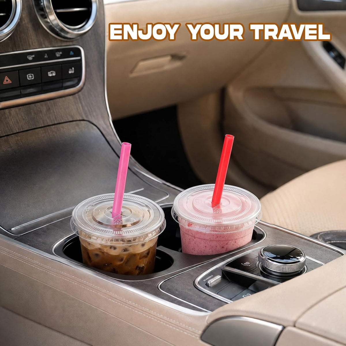 100 Sets 16oz Clear Plastic Cups with Lids & Colorful Boba Straws