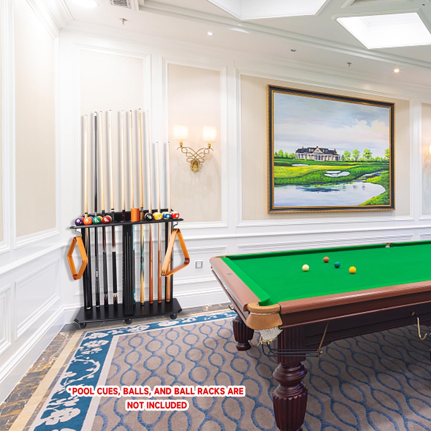 GSE Corner-Style Floor Stand Billiard Pool Cue Racks with Score Counters | Holds Pool Cue Sticks, Full Set of Balls