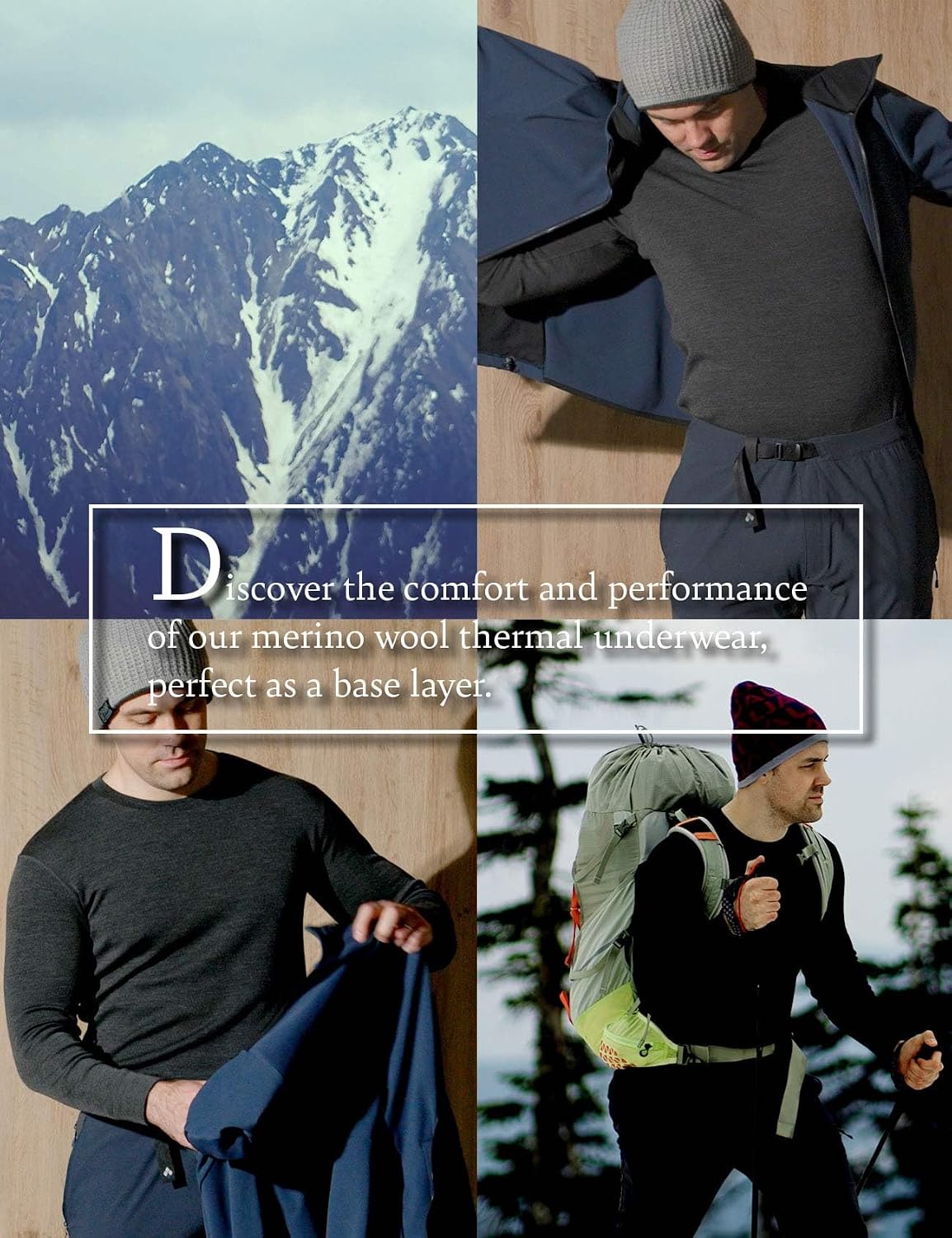 Men's 100% Merino Wool Base Layer Set M31/M126/M141/M144 | Soft, itch-free long john thermal set with top & bottom