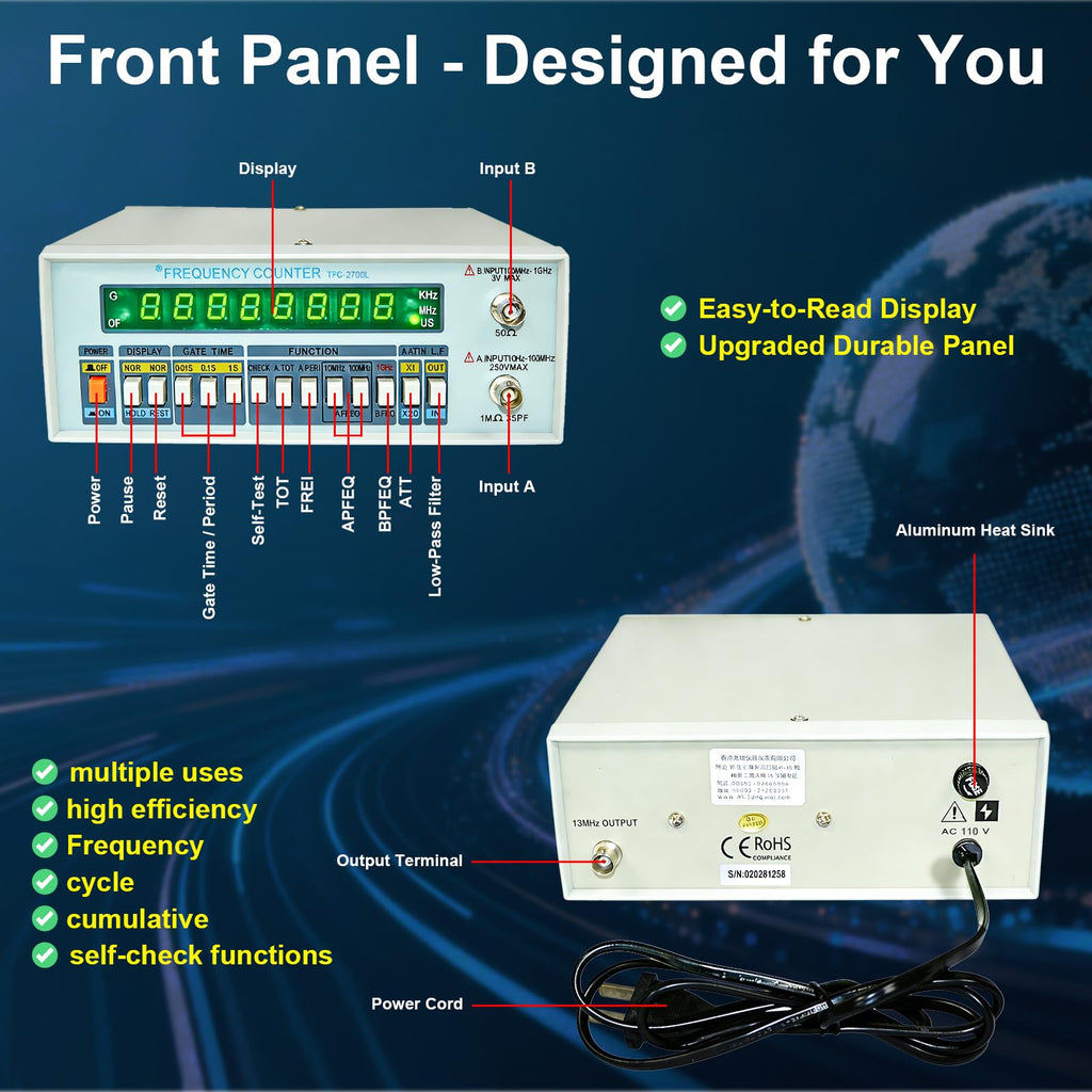High Precision Frequency Counter with 8-Digit LED Display, 10HZ-2.7GHZ