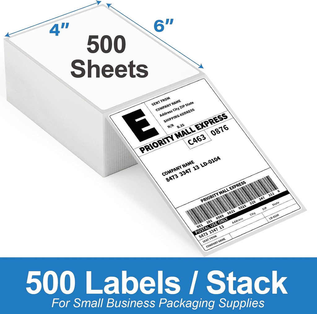 4x6 Thermal Labels, Perforated, 500/Stack, Commercial Grade | 4x6 Labels Fanfold, Strong Adhesive, BPA Free, Clear
