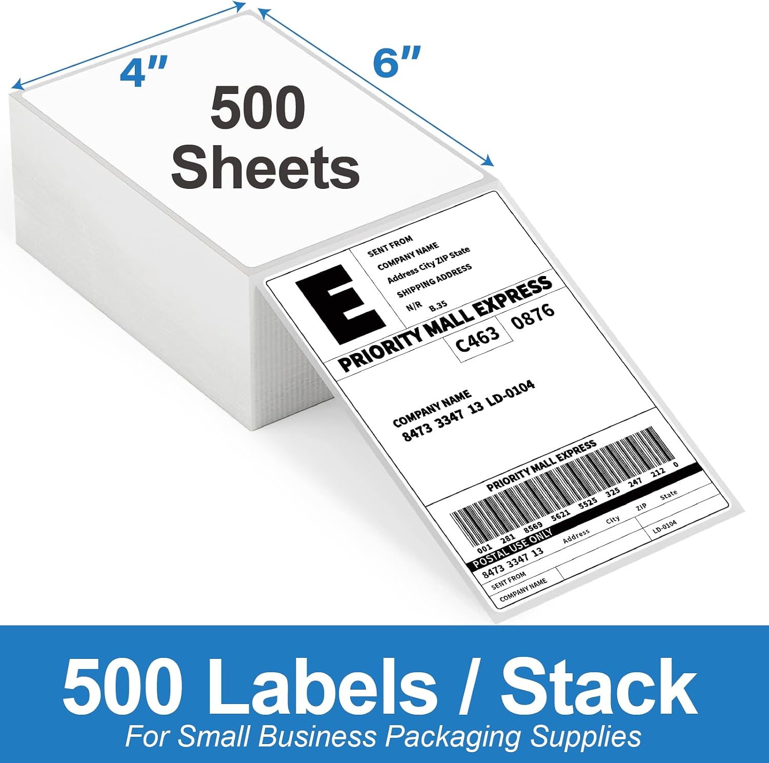 4x6 Thermal Labels, Perforated, 500/Stack, Commercial Grade | 4x6 Labels Fanfold, Strong Adhesive, BPA Free, Clear