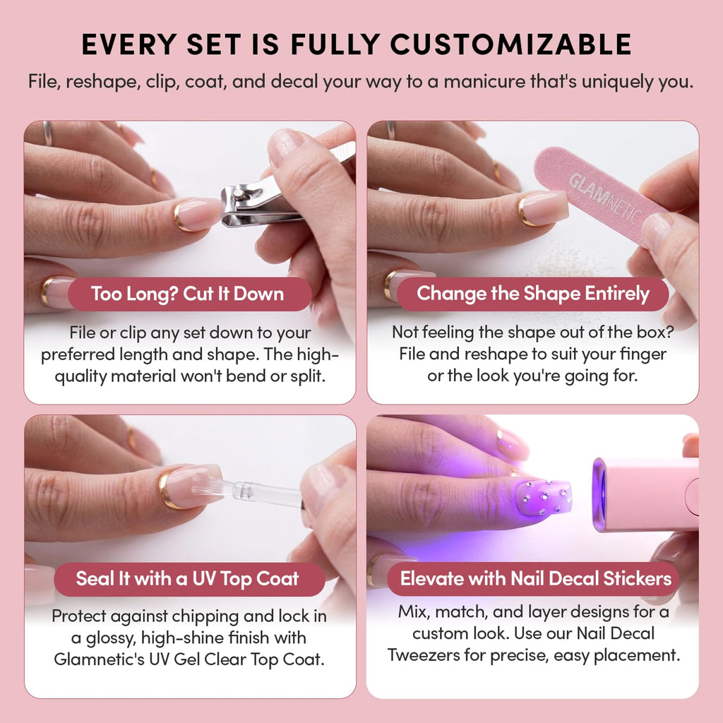 Press On Nails - Medium Oval, Glossy Fake Nails 30 Pc Full Kit