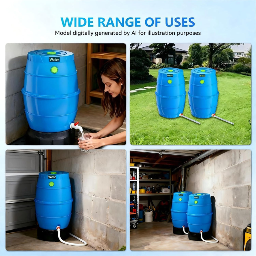 50 Gallon Water Collection Barrel-Drinking Water Storage Barrel with Spigots-Emergency Water Supply System