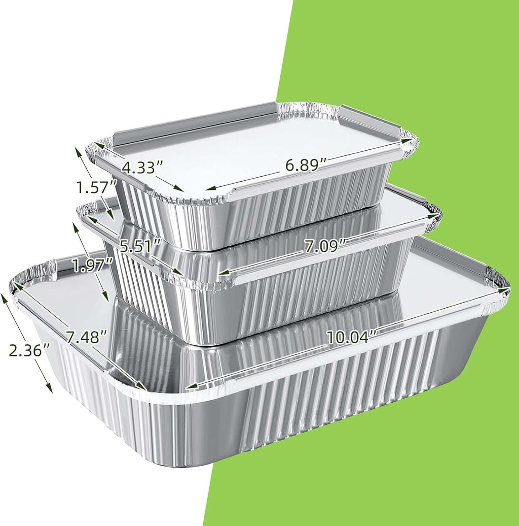 30 Pack Disposable Aluminum Pans With Lids, 10x7.5 And 7.3x5.3 Square 6.9x4.3 Square Combo Set, Disposable Baking and