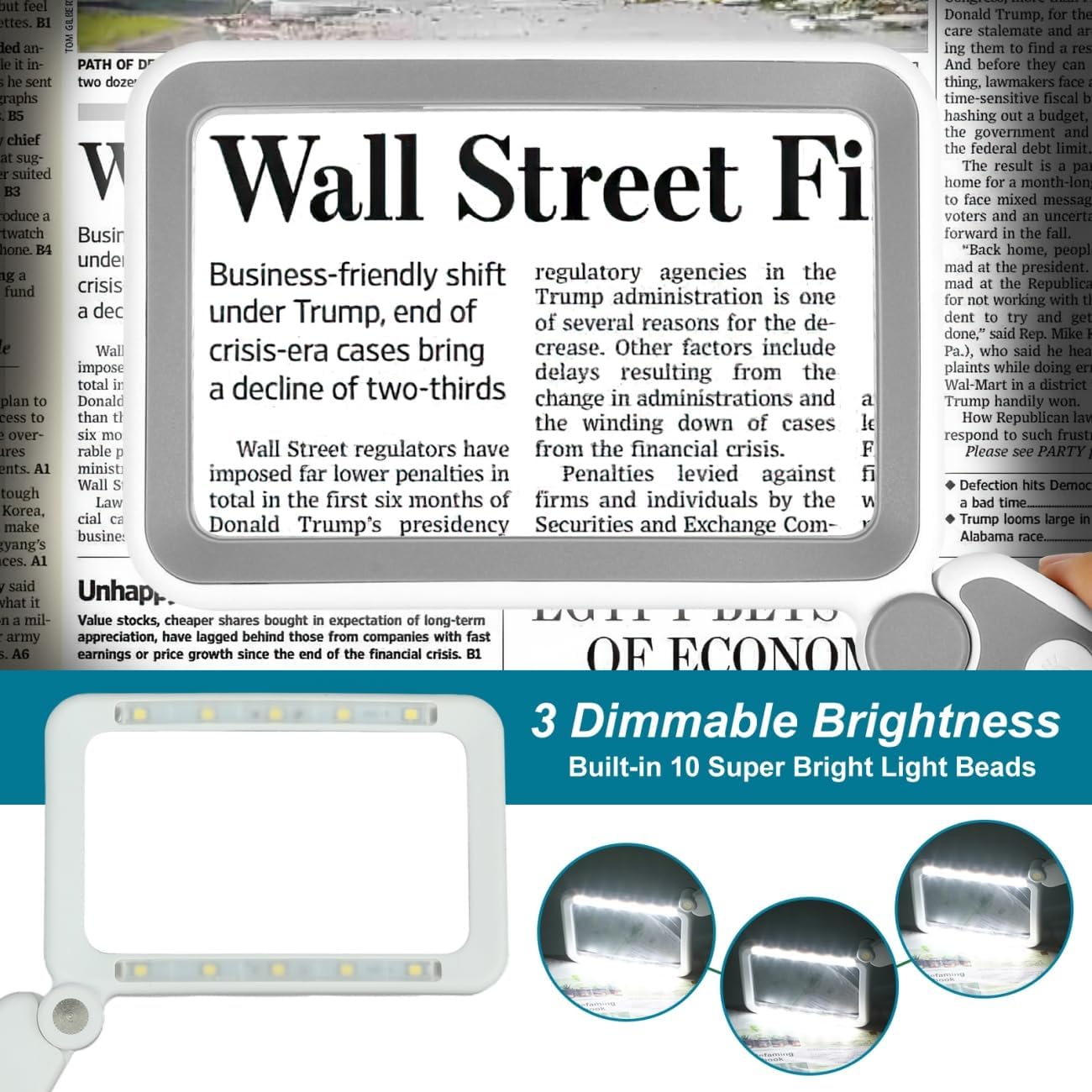 Rechargeable Magnifying Glass with Light for Reading, 6X Large Page Magnifier with LED Lighted for Seniors Low