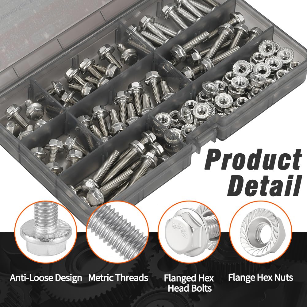 M5 Bolts and Nuts Assortment, 304 SS Flange Hex Bolts Flange Nuts 120pcs