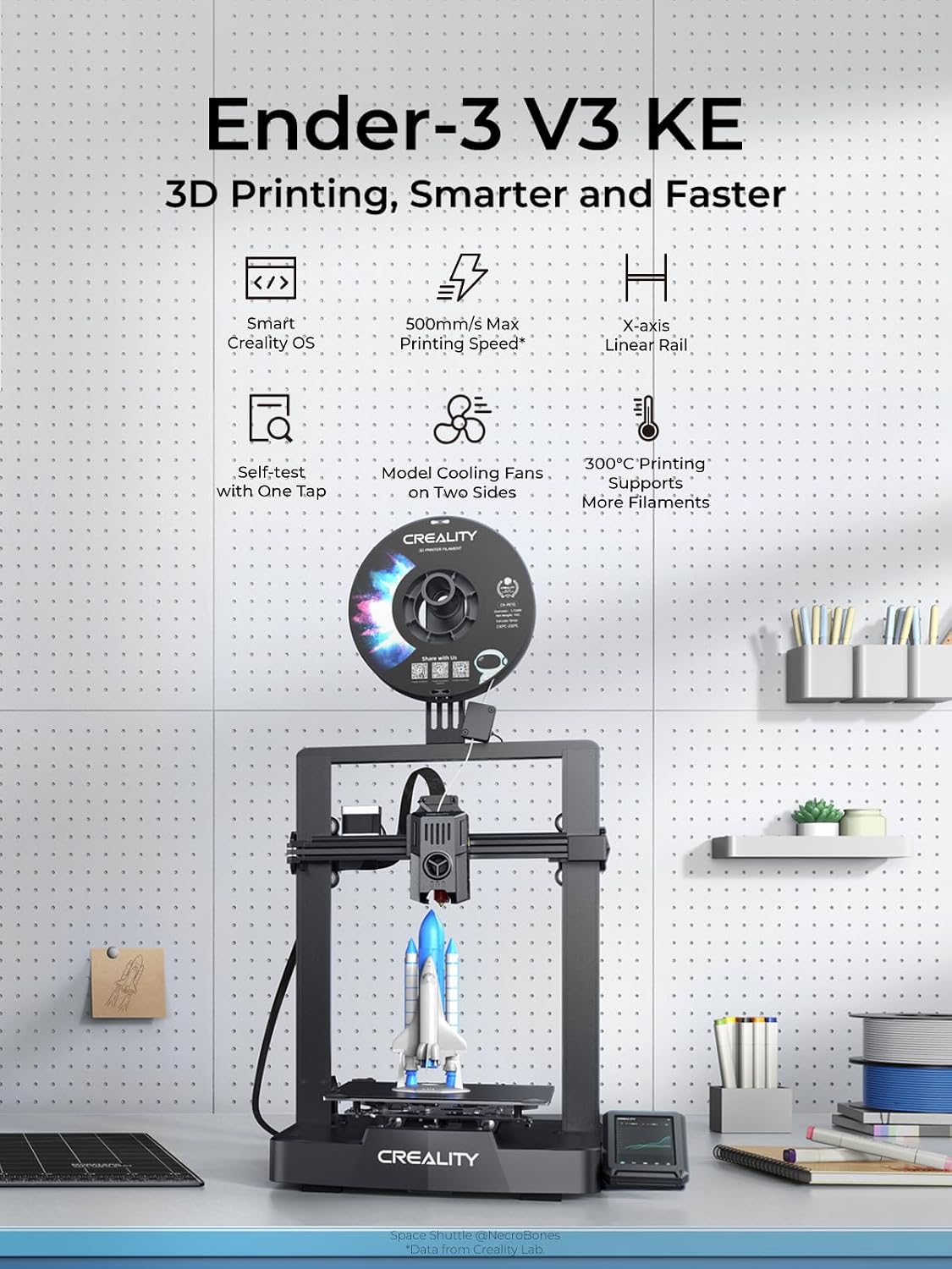 Ender-3 V3 KE 3D Printer, 500 mm/s High-Speed Printing with Auto-Leveling, Sprite Direct Extruder Supports 300℃