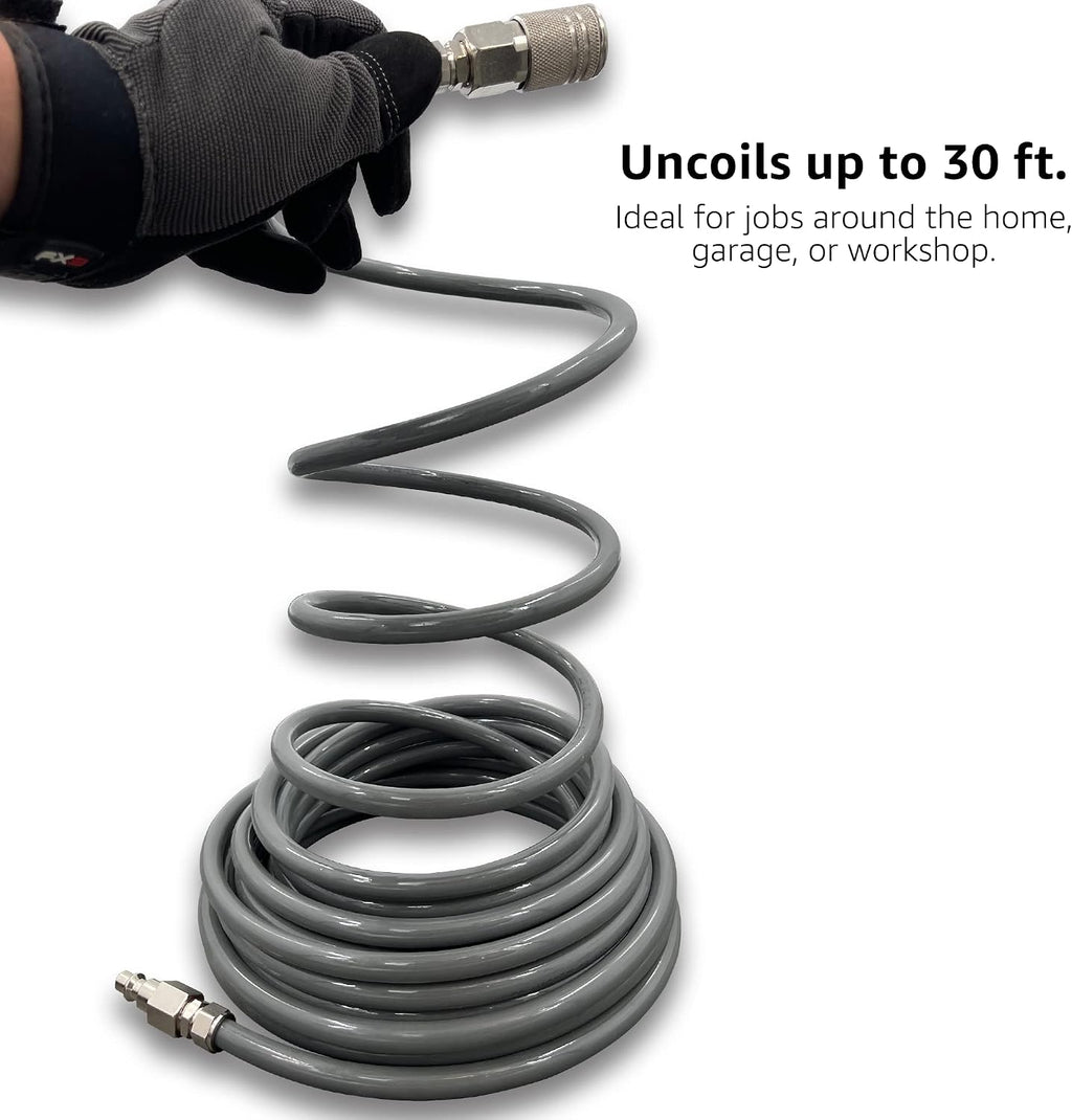 JACO ViperFlow Polyurethane Coiled Air Hose Kit - 1/4" x 30 ft. (Storm Gray)