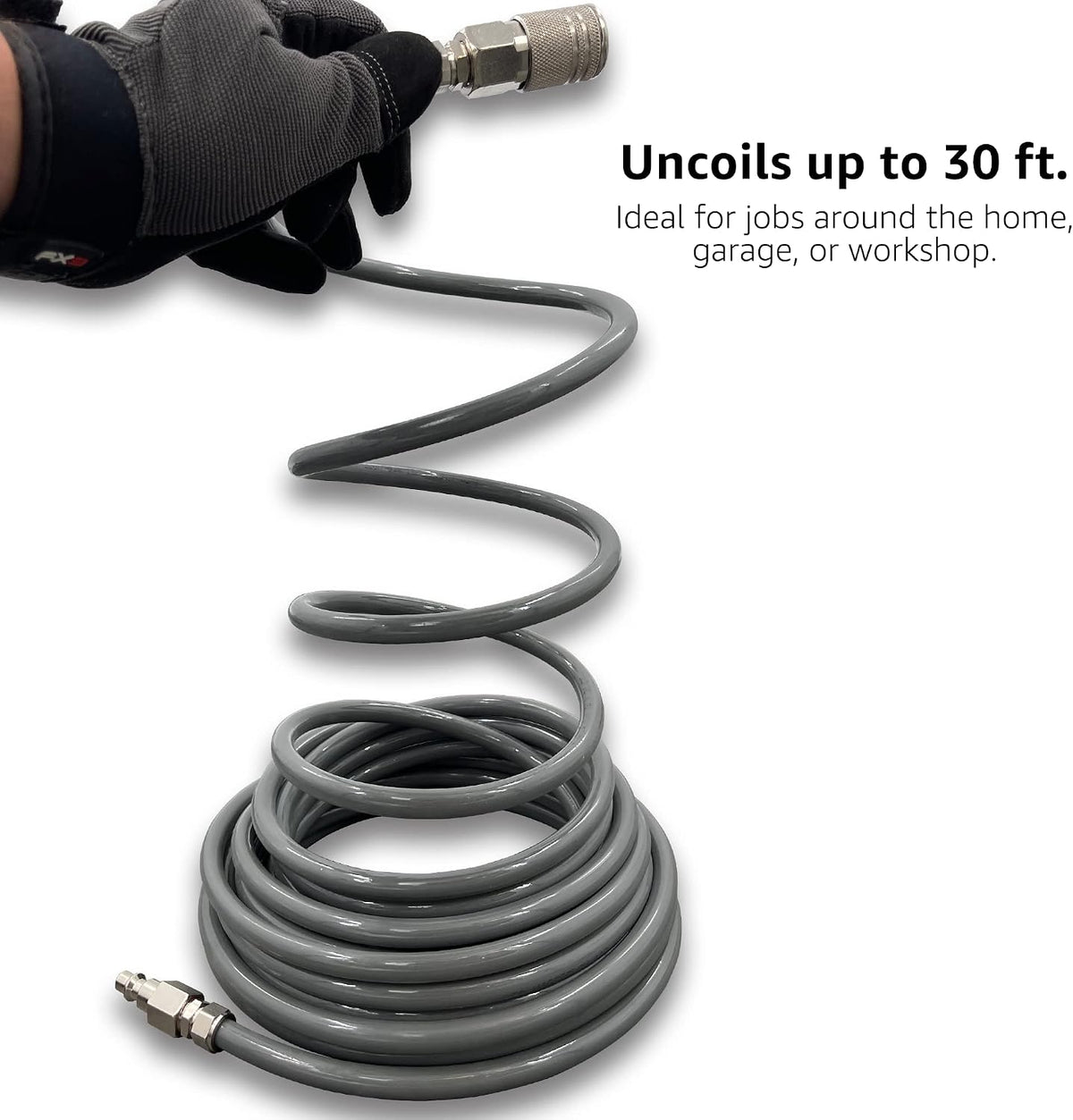 JACO ViperFlow Polyurethane Coiled Air Hose Kit - 1/4" x 30 ft. (Storm Gray)