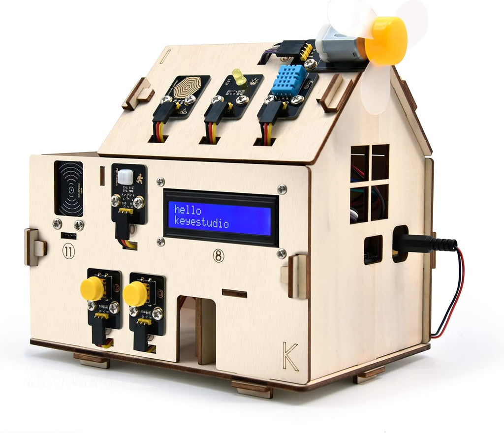 IOT ESP32 Smart Home Starter Kit for Arduino and Python,Electronics Home Automation Coding Kit, Wooden House DIY