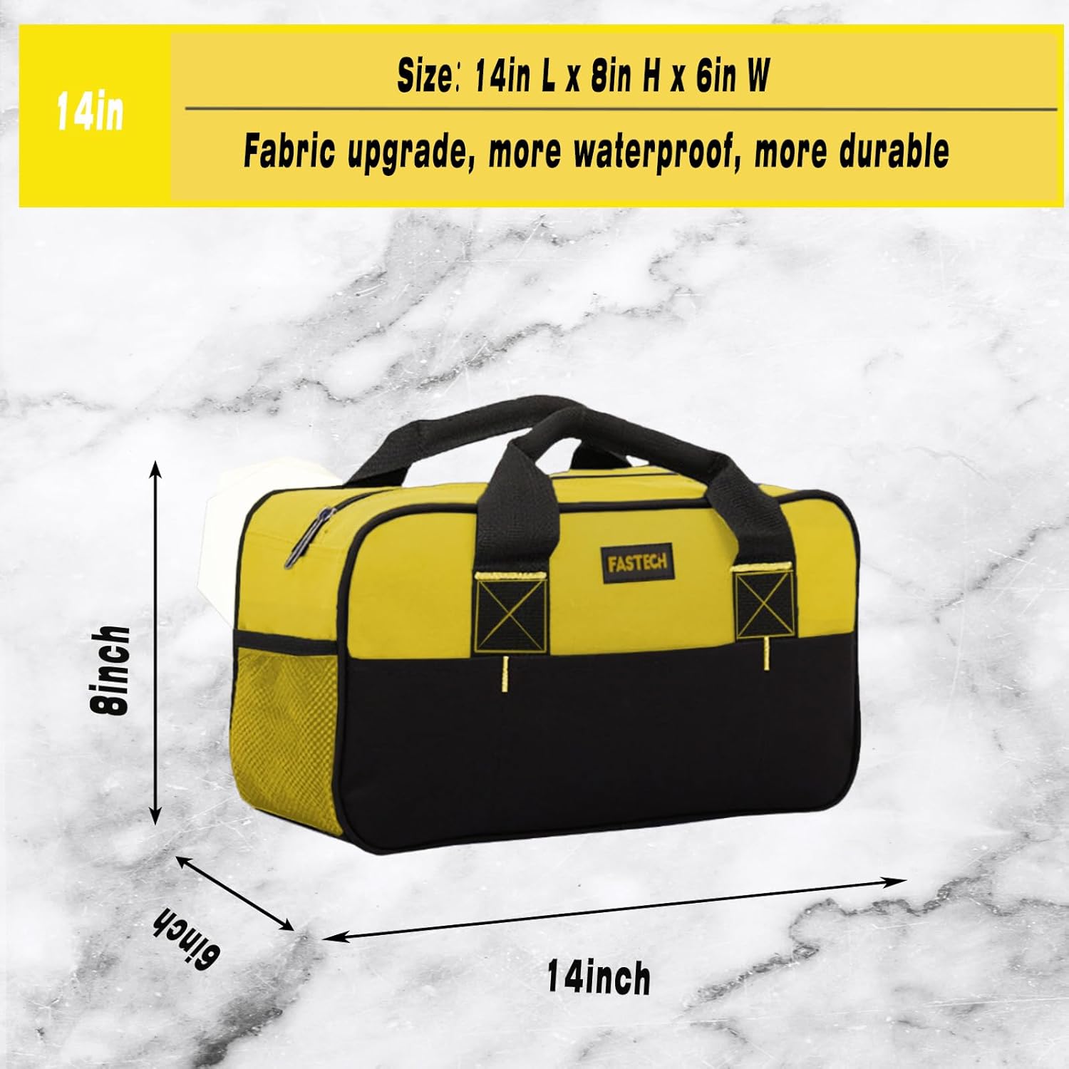 14 Inch Zipper Tool Bag, Small Wide Mouth Tool Tote Bag, Waterproof Tool Organizer Tote, Soft Handle Carrying Toolbag