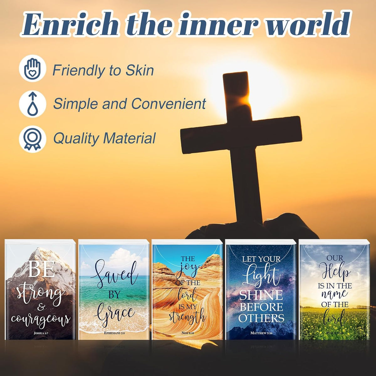 50 Pack Christian Pocket Tissues with Inspirational Words Individual