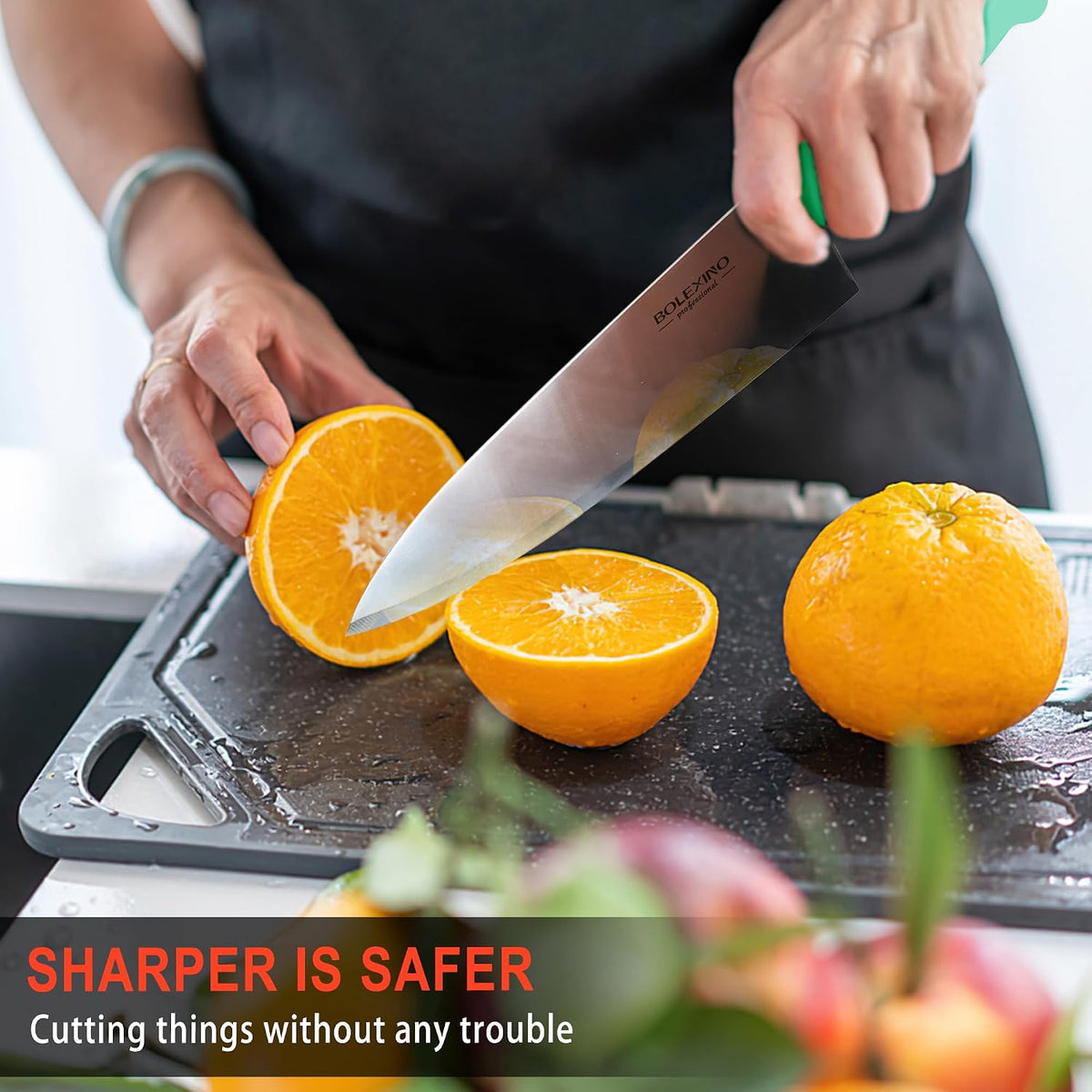10" Professional Chef Knife, High Carbon Steel, Ergonomic (Green)