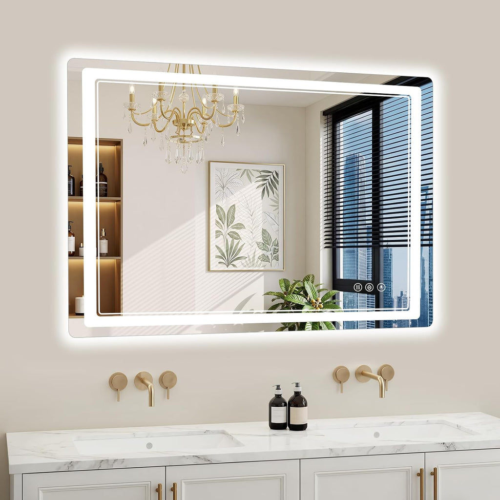 30"x40" LED Bathroom Mirror with Lights, Backlit + Front Lit, Anti-Fog, Lighted Bathroom Mirror for Wall, HD