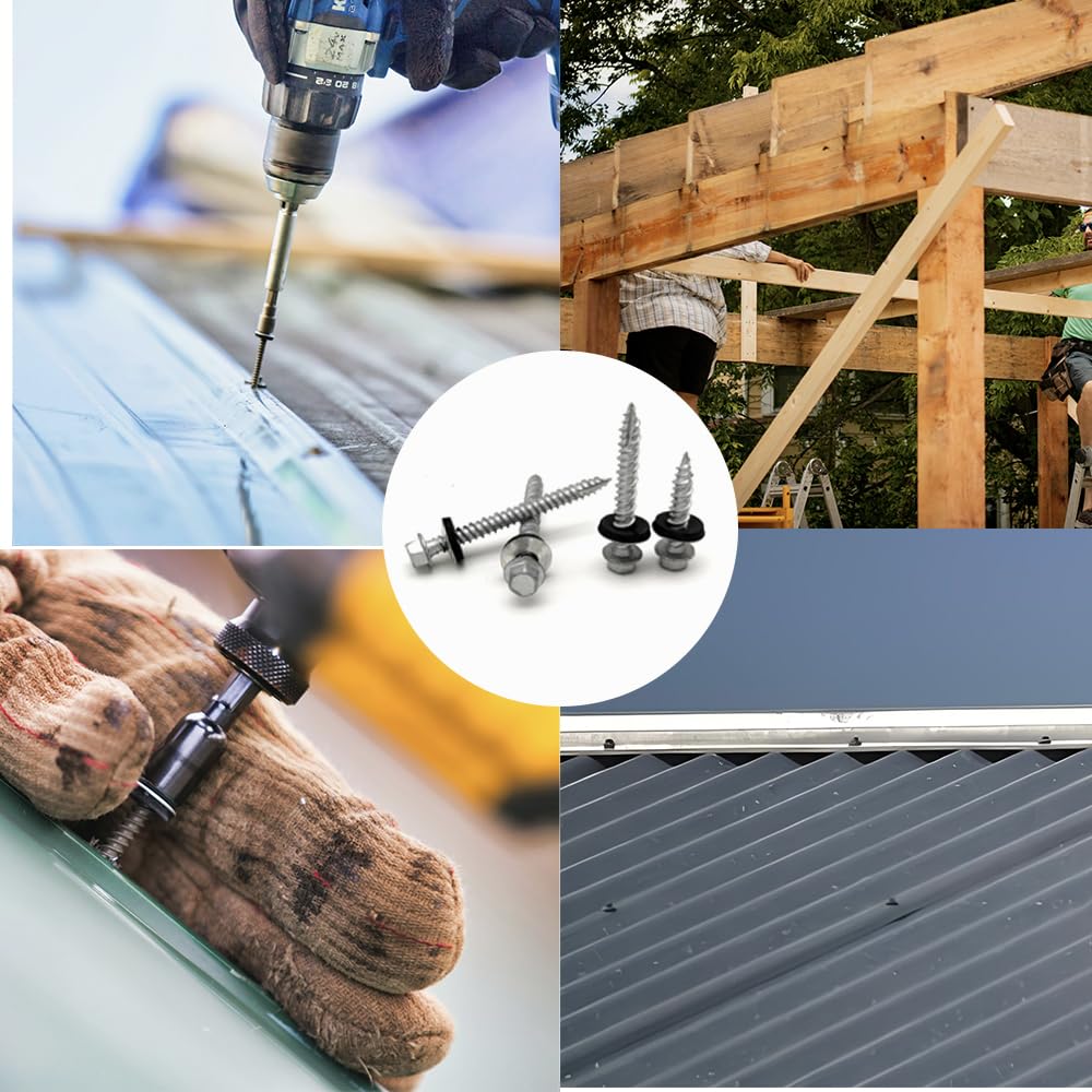 Hex Head Metal Roof Screws #10x1 Anti Rust Coating 100Pcs Includes Magnetic Bit