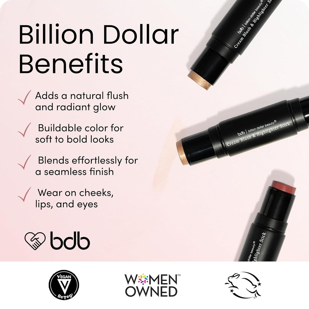 Billion Dollar Beauty Cream Blush Highlighter Stick Lightweight Makeup Duo