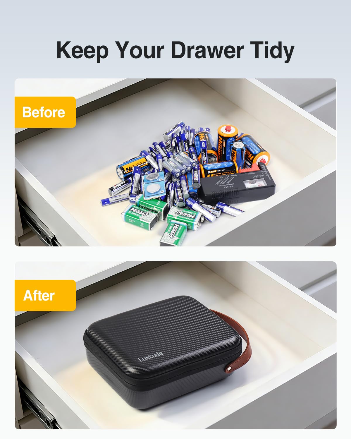 Small Battery Organizer Storage Case with Tester | Hard Batteries Storage Holds 61, Portable Batteries Case