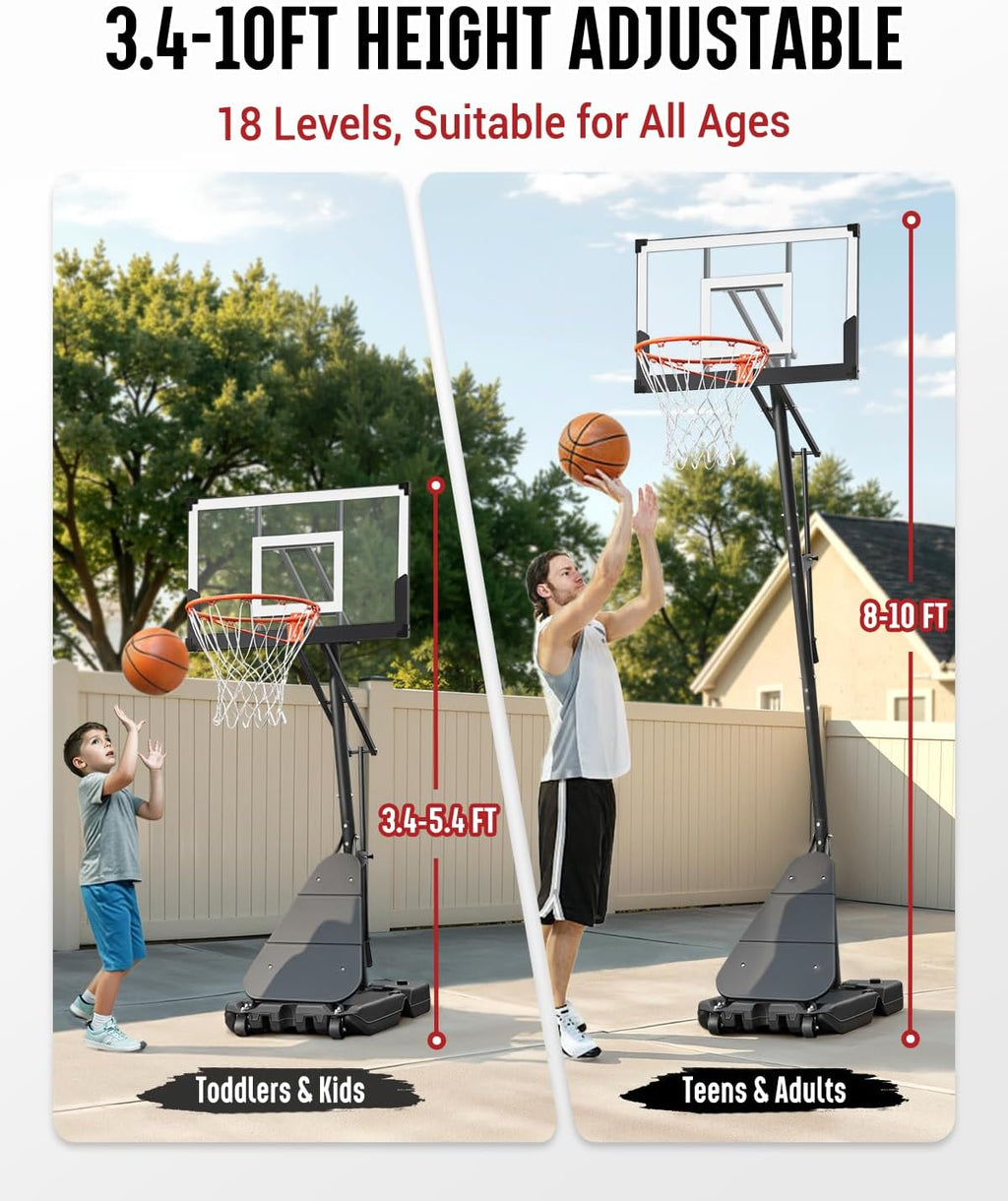 Basketball Hoop 40Inch Shatterproof Backboard, 3.4-10FT Height Adjustable, Rust-Resistant Poolside Goal with