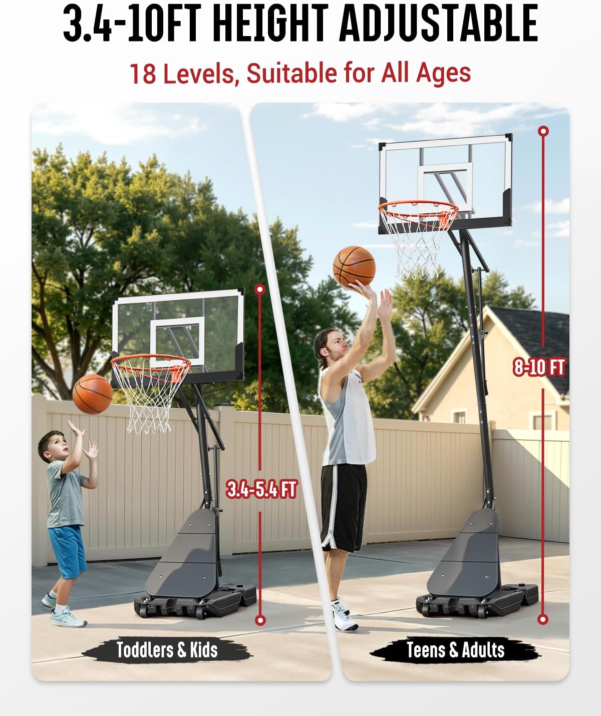 Basketball Hoop 40Inch Shatterproof Backboard, 3.4-10FT Height Adjustable, Rust-Resistant Poolside Goal with