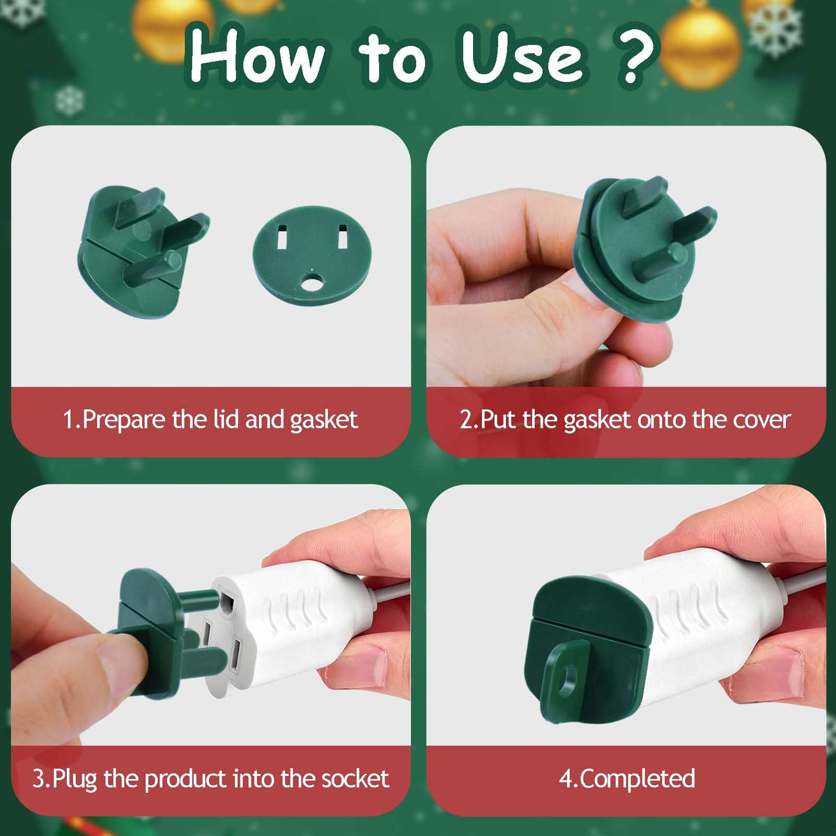 50Set Weatherproof Gaskets & Plug Protector Covers for Extension Cord,Green
