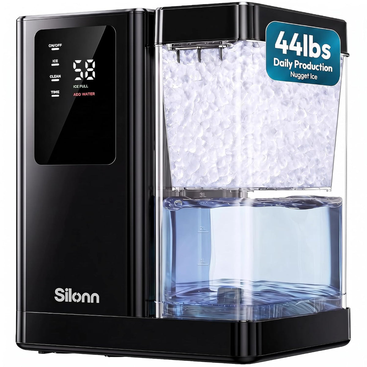 Nugget Ice Maker 44lbs/24H with 3L Removable Tank and 12H Timer
