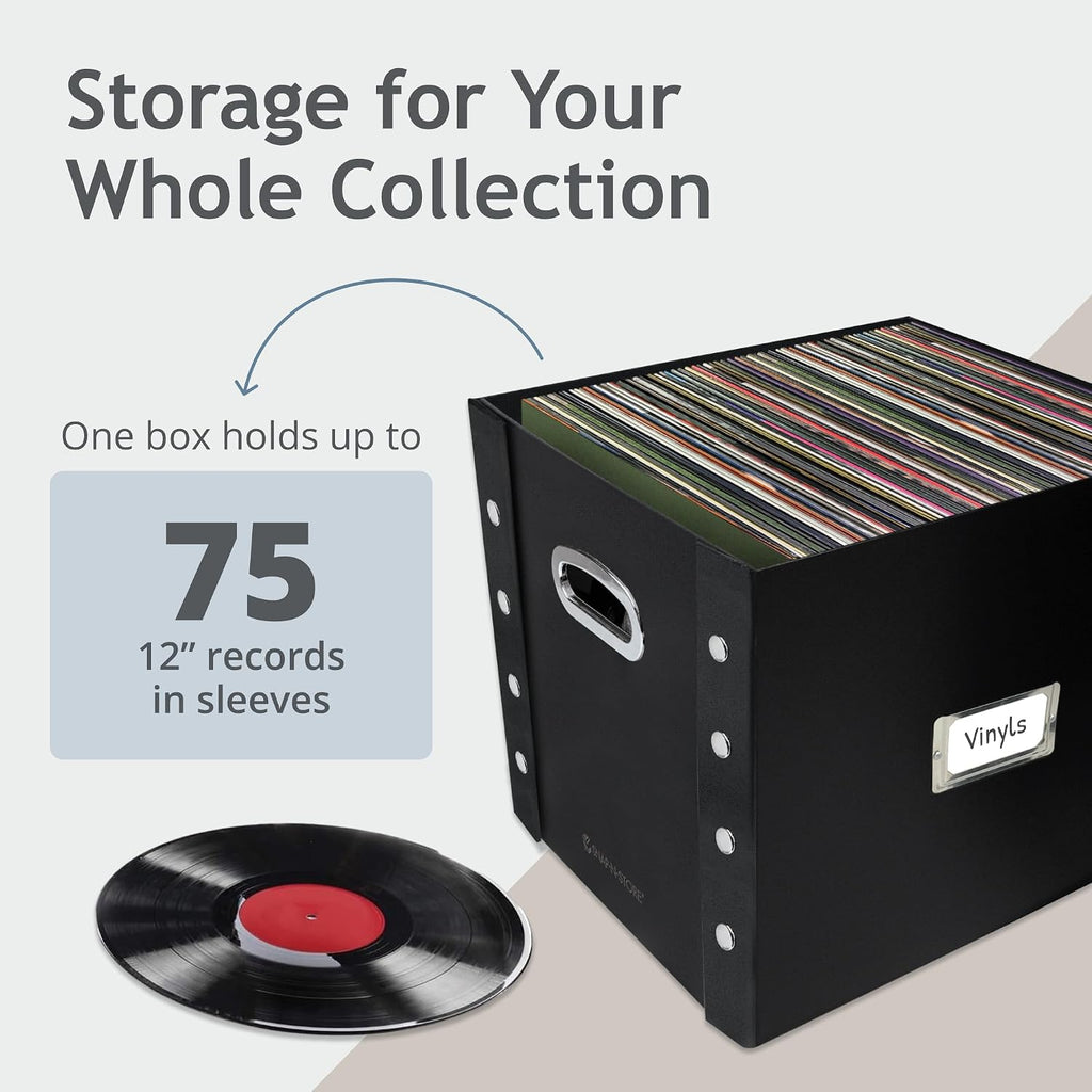 Vinyl Record Storage Box, 12 In, 2-Pack, Holds 75 Albums