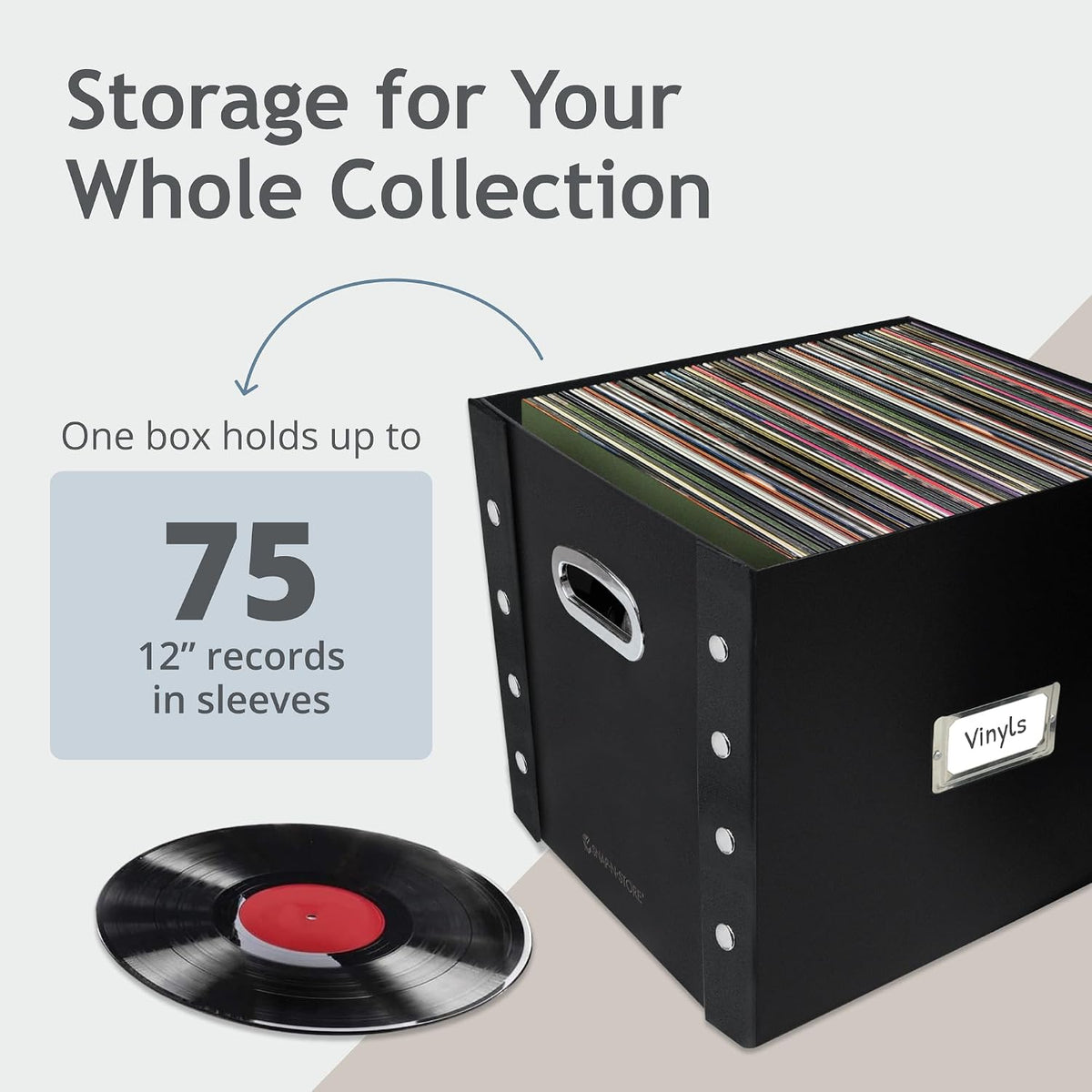 Vinyl Record Storage Box, 12 In, 2-Pack, Holds 75 Albums