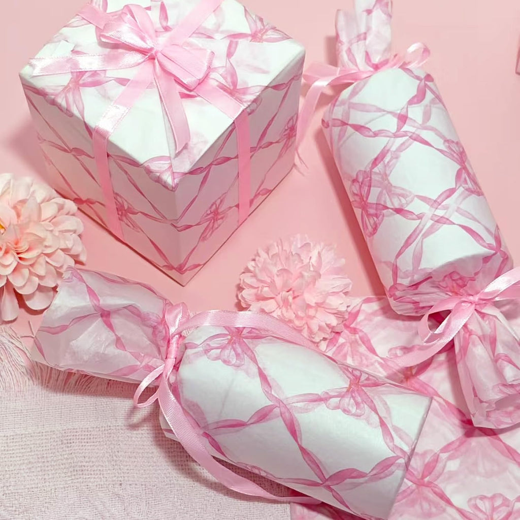 Pink Bow Tissue Paper, Cute Girly Gift Wrapping Tissue Paper For Gift Bags Packaging, Matte Gift Wrap Tissue For
