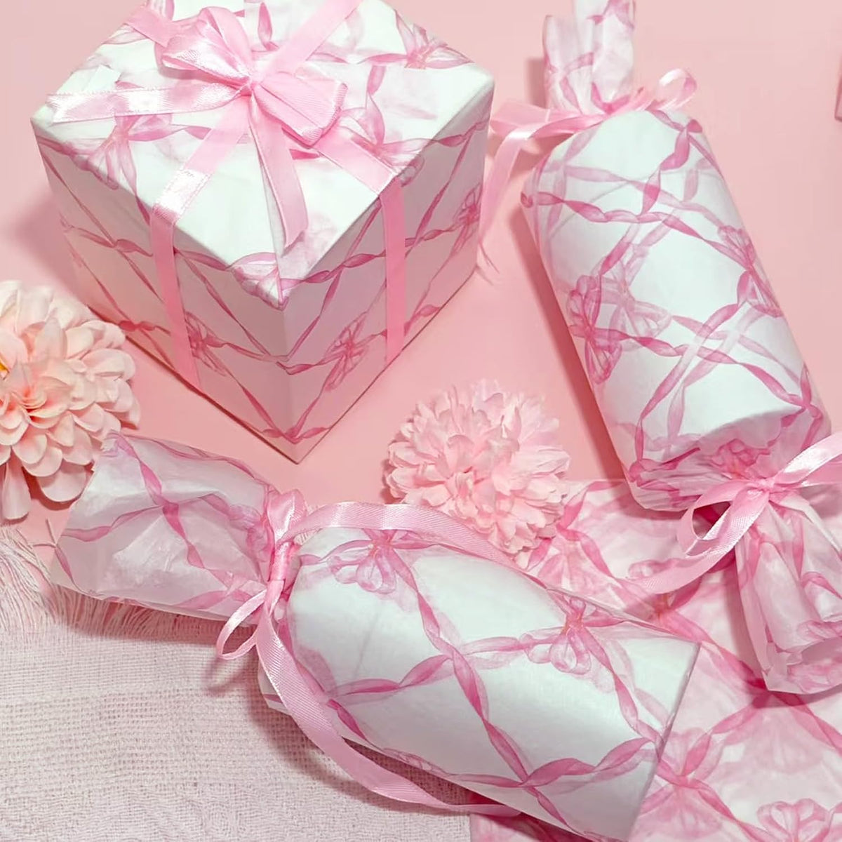 Pink Bow Tissue Paper, Cute Girly Gift Wrapping Tissue Paper For Gift Bags Packaging, Matte Gift Wrap Tissue For