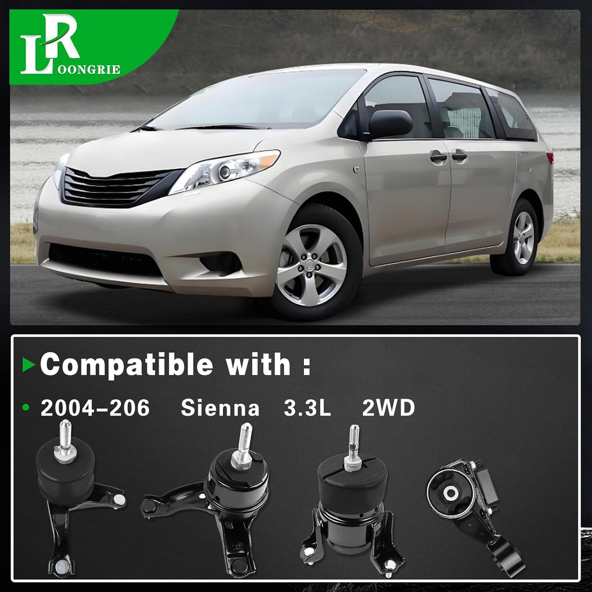 Engine Motor and Transmission Mount Kit Compatible with 2004-2006 Sienna