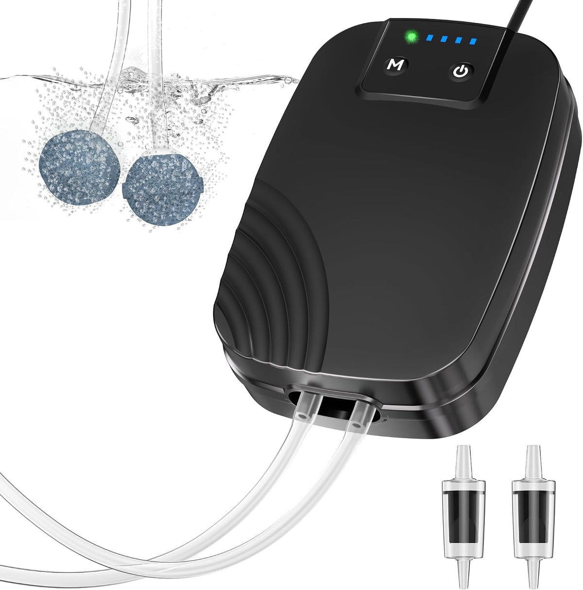 7.5W Aquarium Air Pump with Built-in 5000mAh Backup Battery, Dual Outlet Ultra Quiet Fish Tank Air Pump, 3 Modes