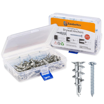 Drywall Anchors and Screws Kit, 100 Pcs Self Drilling Drywall Anchors, 50 Pcs Zinc Sheetrock Anchors and 50 Pcs #8 x